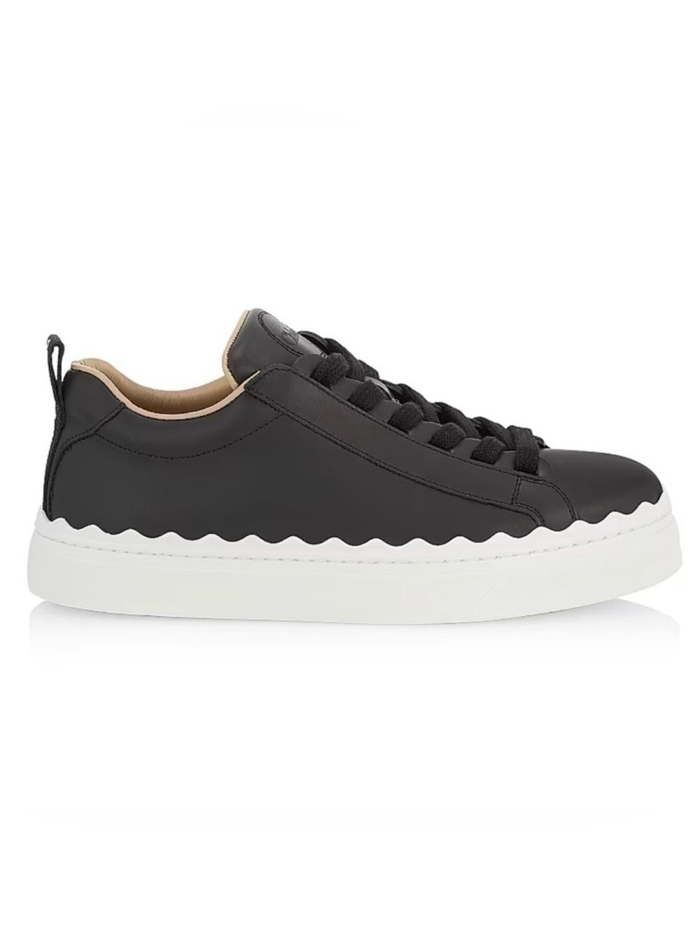 Chloe Lauren low top black white leather scalloped logo designer sneakers EU 40